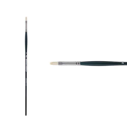 Creative Mark Imperial Professional Chungking Hog Bristle Brush - Flat # 2, Handmade Long Handle Oil Paint Brushes for Artists, Nickel-Plated Brass Ferrules, Stiff Yet Soft Natural Bristles - size: #2