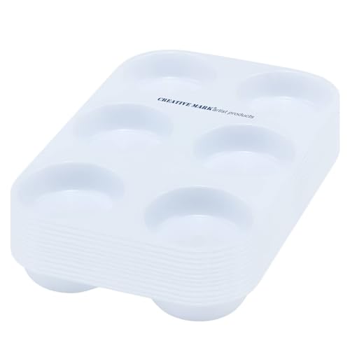 Creative Mark 6‑Well Plastic Muffin Tray for Art Paint, Pack of 12, Reusable 60ml Oversized Paint Wells for Acrylic Watercolor & Gouache, Durable, Easy-Clean Palette Tray for Artists & Craft Supplies - size: 6 Wells