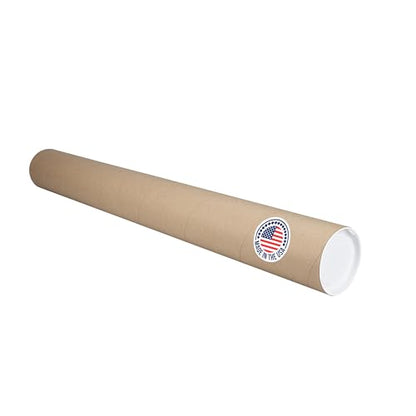 IDL Packaging 4” x 36” Cardboard Mailing Tube, Made in the USA - Reinforced Shipping Cylinder for Posters, Blueprints, Documents & Artwork, with Plastic End Caps - size: 4" x 36"