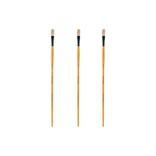 Mimik Hog Professional Synthetic Hog Bristle Paint Brush - Versatile Alternative to Natural Hog Hair Paint Brushes for Oil Painting, Acrylics, Inks, Dyes, Gauce & Watercolors- Filbert # 3-3 Pack - size: Filbert # 3