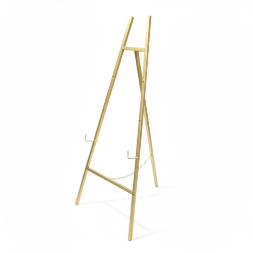 Gold Metal Easel Stand, Adjustable Floor Display Stand for Signs, Art, Mirrors, Posters, Foldable and Portable for Wedding, Home and Event Decor (Gold)