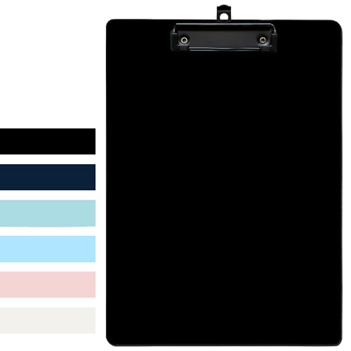 1Pcs Clipboard,8.8" x 12.4" Plastic Clipboards Folder for Office Supplies,Low-Profile Metal Clip with Retractable Hanging Hole,Portable Writing Drawing Letter Size Clip Board for Nurse,Black - color: Black