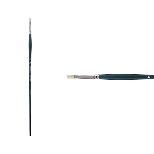 Creative Mark Imperial Professional Chungking Hog Bristle Brush - Flat # 0, Handmade Long Handle Oil Paint Brushes for Artists, Nickel-Plated Brass Ferrules, Stiff Yet Soft Natural Bristles - size: #0