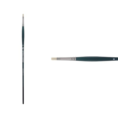Creative Mark Imperial Professional Chungking Hog Bristle Brush - Flat # 0, Handmade Long Handle Oil Paint Brushes for Artists, Nickel-Plated Brass Ferrules, Stiff Yet Soft Natural Bristles - size: #0
