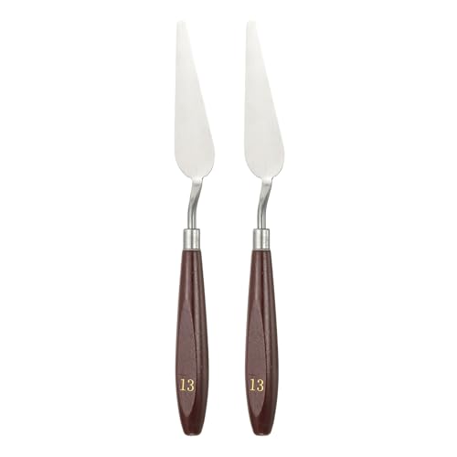 HARFINGTON 2pcs Palette Knife Painting Tool 3.31 x 0.94 Stainless Steel Art Spatula Pallet Knives Scrapers Tools with Beech Wood Handle for Acrylic Oil Canvas Mixing Spreading, Red/Silver - size: 3.31" x 0.94"