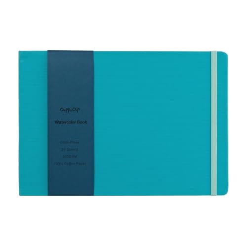 CuppaClip Watercolor Paper Cotton Cold Press with Inner Pocket Watercolor Sketchbook Journal As Travel Notebook 300 GSM 140 LB (Blue-Cold Press, 11.81x8.26in) - color: Blue-Cold Press, size: 11.81x8.26in