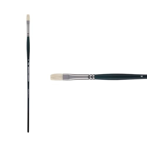 Creative Mark Imperial Professional Chungking Hog Bristle Brush - Flat # 4, Handmade Long Handle Oil Paint Brushes for Artists, Nickel-Plated Brass Ferrules, Stiff Yet Soft Natural Bristles - size: #4