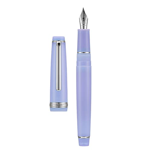 Jinhao 82 Acrylic Fountain Pen, Iridium Medium Nib with Ink Converter, Transparent Purple Classic Design Smooth Writing Pen (Silver Trim) - color: Purple Clear (Silver Trim), style: Medium (0.7 mm)
