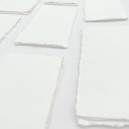 E-Tailor Premium Handmade Ivory White Paper 150 GSM Deckle Edge Mixed Media Sheets for Watercolour, Calligraphy, Writing, Invitations & Crafts – Recycled Cotton Rag Paper Pack of 50– 4x9” - size: 4x9"