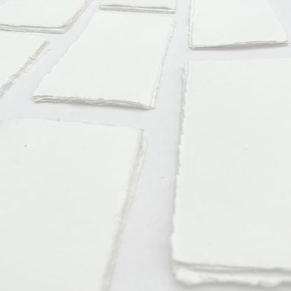 E-Tailor Premium Handmade Ivory White Paper 150 GSM Deckle Edge Mixed Media Sheets for Watercolour, Calligraphy, Writing, Invitations & Crafts – Recycled Cotton Rag Paper Pack of 50– 4x9” - size: 4x9"