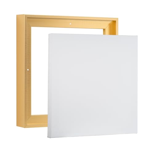 PIXY CANVAS Value Pack of 8x8 Stretched Canvas 1-1/2 (1.5) inch deep and Floater Frame for Your Paintings/Artwork/Wall Art/Wall Decor (Brass Gold, 8 x 8 inch, Square) - color: Brass Gold, size: 8 x 8 inch