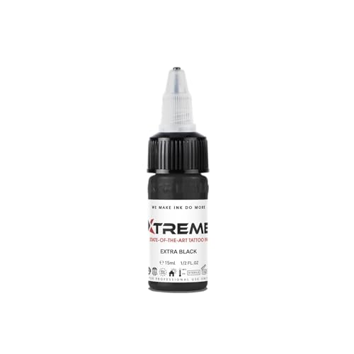 Xtreme Tattoo Ink, Versatile Medium Viscosity for Precision Tattooing, Rich Hue, Quick Healing, Acrylic-Free, Water Based and Premium Quality, Ready-to-Use Tattoo Ink (Extra Black, 0.5 oz) - color: Extra Black, size: 0.5 fl oz