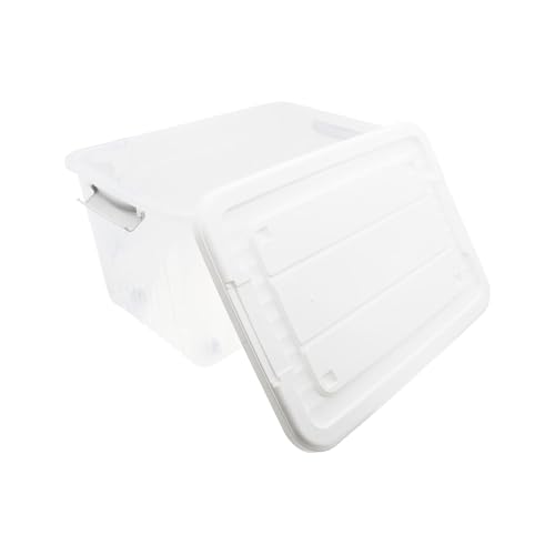 Plastic Bin with Lid, 1PCS Transparent Storage Box Office Container with Lids Platic Hangers Office Storage Bins Clothes Hangers Wardrobe Sundries Organizer - size: 56*40*31cm/22*15.74*12.2"