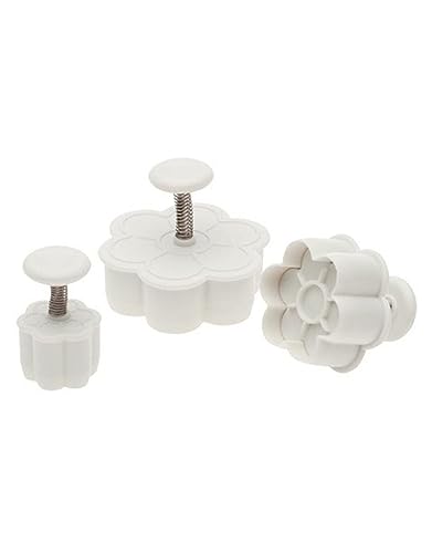 Ateco Daisy Plunger Cutters, Set of 3 Sizes, for Cutting Decorations & Direct Embossing, Spring-loaded Handle, Food Safe Plastic - style: 6-Petal Flower, set of 3