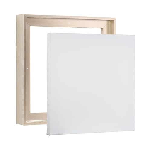 PIXY CANVAS Value Pack of 8x8 Stretched Canvas 1-1/2 (1.5) inch deep and Floater Frame for Your Paintings/Artwork/Wall Art/Wall Decor (Champagne, 8 x 8 inch, Square) - color: Champagne, size: 8 x 8 inch