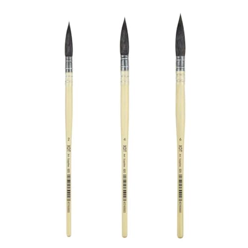 XDT#920 Round Watercolor Artist Paint Brush 3 Piece Set Medium Soft Black Goat Hair Long Handle #2#4#6, Mop Style Paint Brush for Watercolor & Acrylic & Oil - size: Goat Hair Small