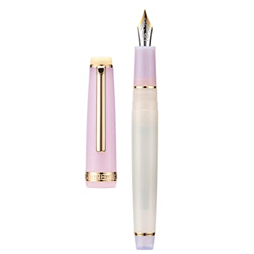 Jinhao 82 Acrylic Fountain Pen, Iridium Extra Fine Nib with Ink Converter, Macaron Peach Pink Contrast Color Classic Design Smooth Writing Pen (Gold Trim) - color: Peach Pink, style: Extra Fine (0.38 mm)