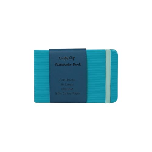 CuppaClip Watercolor Paper Cotton Cold Press with Inner Pocket Watercolor Sketchbook Journal As Travel Notebook 300 GSM 140 LB (Blue-Cold Press, 5.82x3.74in) - color: Blue-Cold Press, size: 5.82x3.74in
