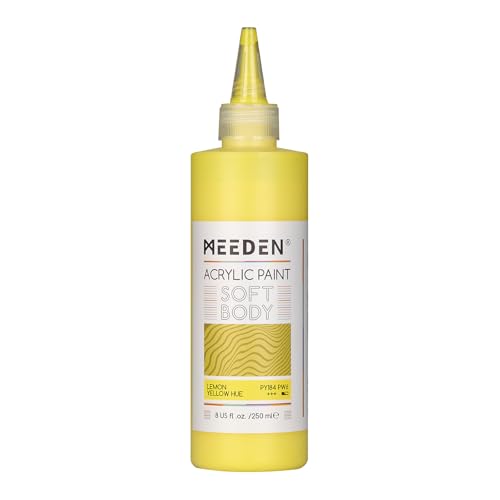 MEEDEN Soft Body Acrylic Paint: Lemon Yellow Hue Matte Finish - 250ml/8.45oz Bulk Acrylic Colors in Ergonomic Bottle - Fluid Flow Art Paints for Artists Canvas Painting - color: Lemon Yellow Hue