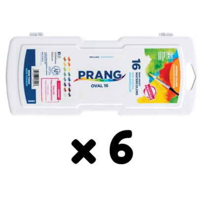 Prang Semi-Moist Watercolors 16-Color Refillable Oval Pan Set with Size 6 Paintbrush, Pack of 6 - style: 16 Count (Pack of 6)