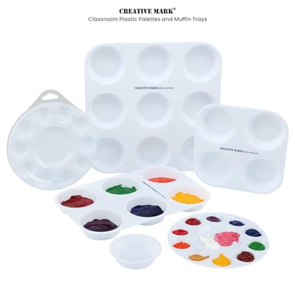 Creative Mark 9-Well Plastic Muffin Tray Paint Palette - Pack of 12, Durable, Reusable, Solvent-Resistant, with Oversized Paint Wells for Students, Artists, Teachers - 60ml (2oz) per Well - size: 9 Wells