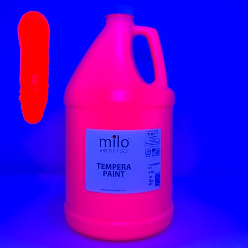 milo Fluorescent Red Neon Tempera Paint | 128 oz Bottle, 1 Gallon | Glows UV in Black Light | Non-Toxic Made in USA | Washable Bulk Art Paint for Party, Student, Classroom, Artist - color: Fluorescent Red