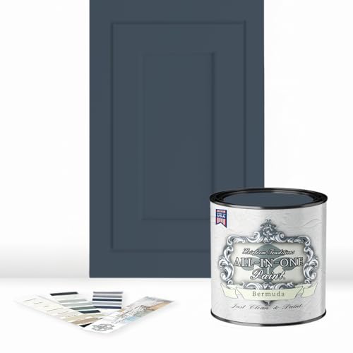 ALL-IN-ONE Paint by Heirloom Traditions, Bermuda (Blue Gray), Quart - Durable cabinet and furniture paint. Built in primer and top coat, no sanding needed. Includes our 30 featured color card. - color: Bermuda, size: 32 Fl Oz (Pack of 1)