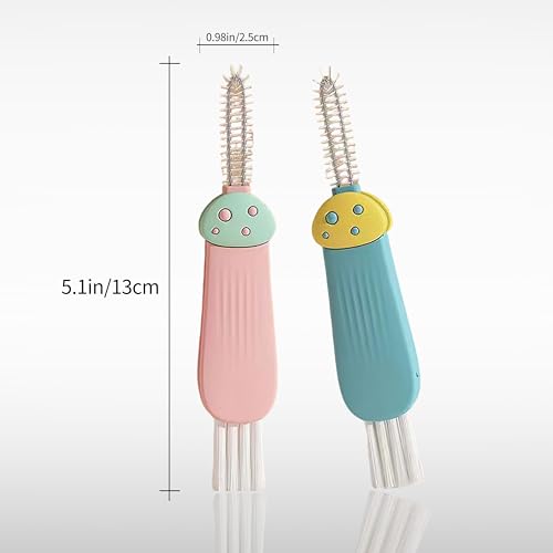 3 in 1 Cup Lid Gap Cleaning Brush Multifunctional Bottle Cleaning Brush for Water Bottle Cup Lid Gap for Gaps of Various Containers (Blue Pink(Mushroom)) - color: Blue Pink(mushroom)