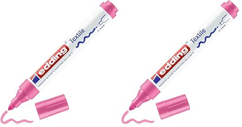 edding 4500 textile marker - pink - 1 pen - round nib 2-3 mm - permanent fabric markers for drawing on textiles, wash-resistant up to 60 °C - marker pens for fabric lettering (Pack of 2) - color: Pink, size: 1 Count (Pack of 2)