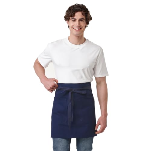 Unisex Waist Apron with Pockets Waiter Bar Half Bistro Apron 4251BY - color: Navy, size: 1 Pack