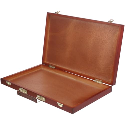TEHAUX Wooden Painting Box Hand-Held Art Storage Case Portable Drawing Tool Organizer 14.56X9.05X1.77 Inches for Outdoor Artists and Students