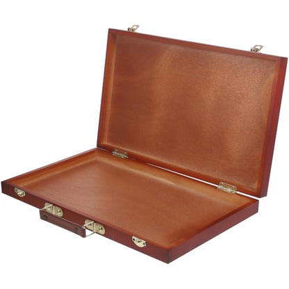 TEHAUX Wooden Painting Box Hand-Held Art Storage Case Portable Drawing Tool Organizer 14.56X9.05X1.77 Inches for Outdoor Artists and Students