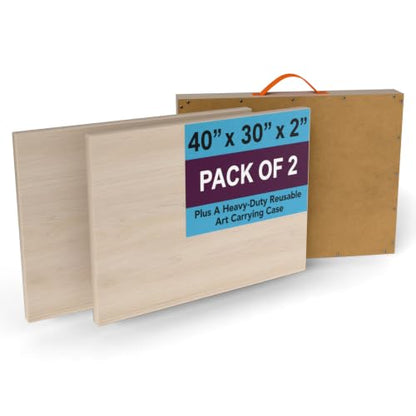 (Pack of 2) Large 40x30 Inch Cradled Painting Panel, Horizontal Unfinished Wood Canvas Panel with Art Shipping Box, 2 Inch Depth Frame for Acrylic and Oil Painting Pouring and Mix Media