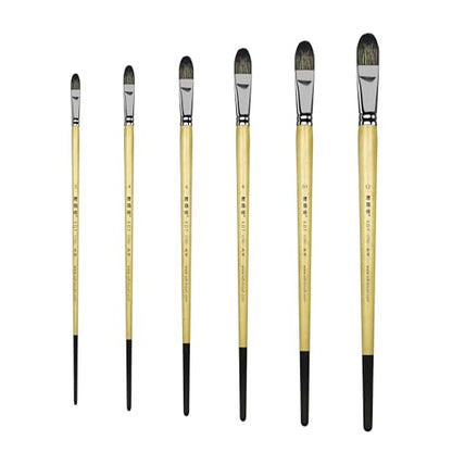 XDT#6386 Filbert Artist Paint Brush 6 Piece Set Medium Stiff Black Hog Bristle Extra Long Handle #2#4#6#8#10#12, Acrylic Oil Watercolor - size: Filbert Black Hog Bristle 6Pc
