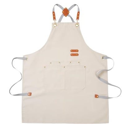 Aoomzoon Durable Kitchen Apron,Multifunctional Chef Aprons for Women & Men with Pockets for Cooking Baking & Daily Use - color: Beige
