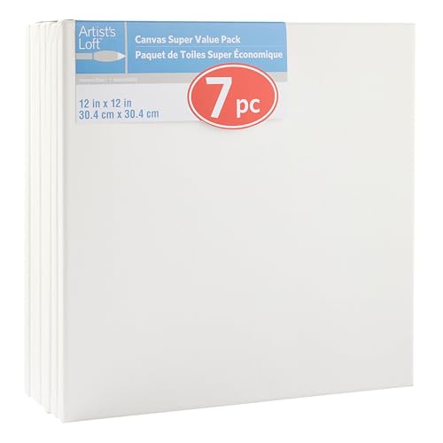 Artist's Loft 7 Count 12” x 12” Super Value Canvas Necessities - Acid Free Cotton Canvas for Paint, Acrylic, & Oils - 1 Pack - size: 12 x 12 inches