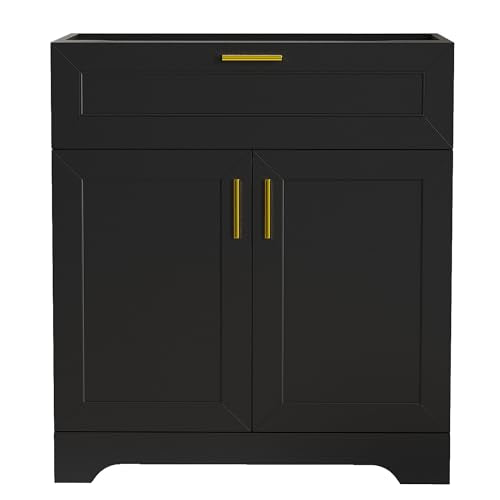 30 inch Bathroom Vanity Without Sink, Wood Cabinet Set, Storage Cabinet with Doors and Drawers, Freestanding Vanity for Bathrooms, Painted Surface, Black - color: Black, size: 30 inch Without Sink