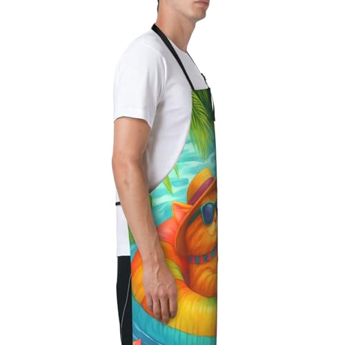 KKdskkds Tribal Boho Geometric Multi-Purpose Adjustable Waterproof Apron With Pocket For Men Women - color: Summer Vacation Cat