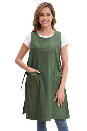 Nanxson Waterproof Apron with Pockets Plus Size Chef Apron | Side tie design,Split-piece apron,for Cooking Kitchen Baking Painting Grilling, - color: Green