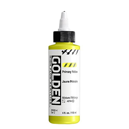 GOLDEN High Flow Acrylics, Primary Yellow, 4 fl. oz. Bottle, Professional Acrylic Paint, Semi-Transparent