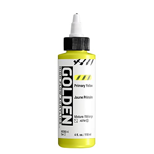 GOLDEN High Flow Acrylics, Primary Yellow, 4 fl. oz. Bottle, Professional Acrylic Paint, Semi-Transparent