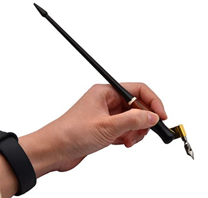 XIAOYU Oblique Wooden Pen Set, Calligraphy Set for Beginners, 5 Calligraphy Dip Pen Nibs, Black - color: Black