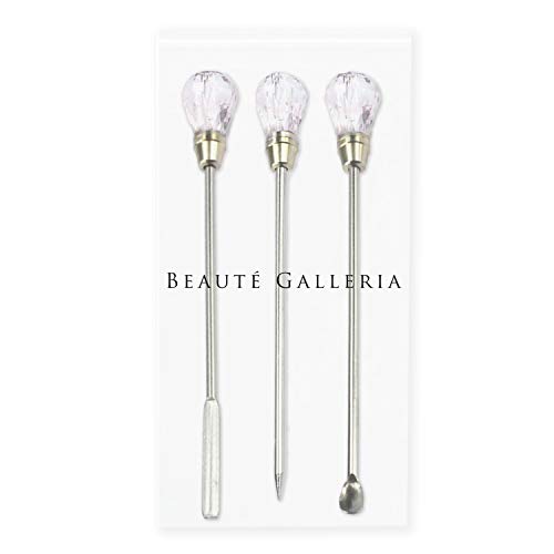 Beaute Galleria 3 Pieces Nail Art Stirring Rod DIY Tools Spoon Spatula Needle Stick for Powder Liquid Glue Rhinestone Acrylic UV Gel Mixing Manicure Accessories