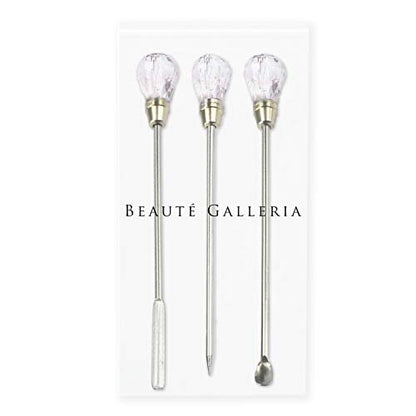 Beaute Galleria 3 Pieces Nail Art Stirring Rod DIY Tools Spoon Spatula Needle Stick for Powder Liquid Glue Rhinestone Acrylic UV Gel Mixing Manicure Accessories