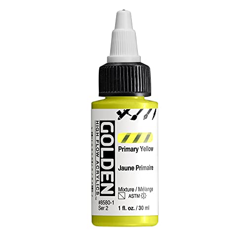 GOLDEN High Flow Acrylics, Primary Yellow, 1 fl. oz. Bottle, Professional Acrylic Paint, Semi-Transparent