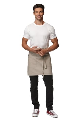 Unisex Waist Apron with Pockets Waiter Bar Half Bistro Apron 4251BY - color: Khaki, size: 1 Pack