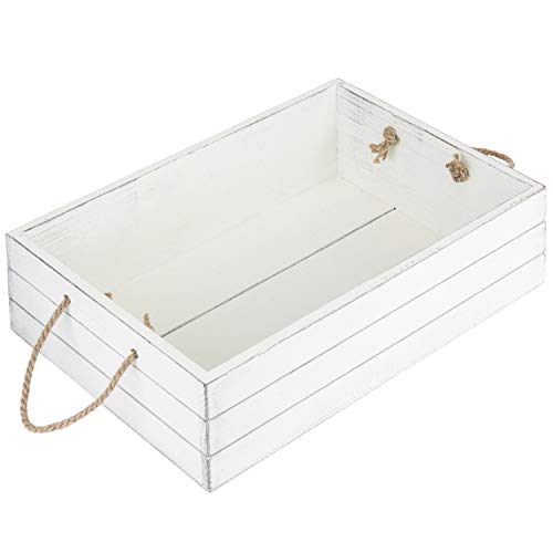 MyGift Vintage White Wood Decorative Storage Organizer Bin with Rope Handles, Open Top Small Crate Box for Bathroom Accessories, Books, Crafts, Fruits - color: Vintage White