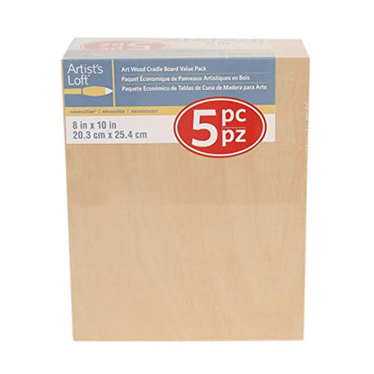 Artist's Loft 8" x 10" Cradled Wood Painting Panel Pack - Great for Painting, Decoupage, Decoration, Art & Crafts - 5 Pack - size: 8 x 10