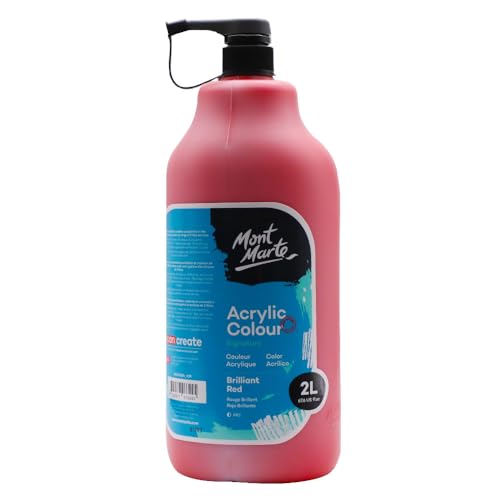 Mont Marte Discovery School Acrylic, Brilliant Red, 1/2 Gallon (2 Liter). Ideal for Students and Artists. Excellent Coverage and Fast Drying. Pump Lid Included. - color: Brilliant Red
