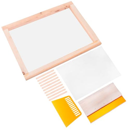 PRETYZOOM Screen Printing Kit with Silk Screen Printing Frame, Inkjet Film, Wood Stick and Squeegee for DIY Crafts and Printmaking Supplies